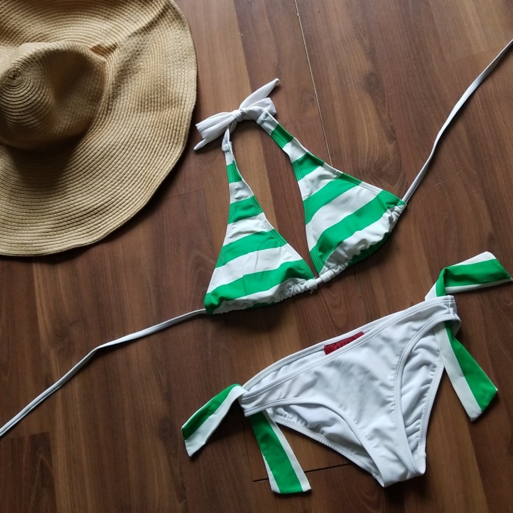 Green & White Striped Akira Bikini 🌞